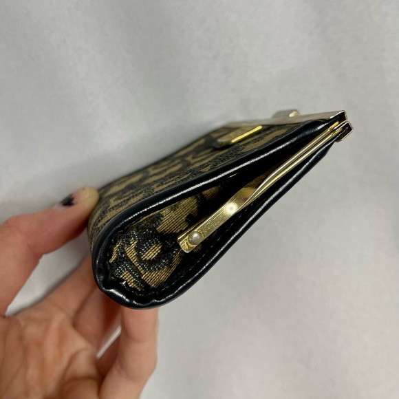 Christian Dior | vintage 80s gold & tan/navy monogram canvas mini coin clutch - Picture 3 of 8